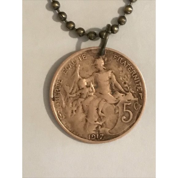 1917 France 5 COIN PENDANT French Antique Circulated Great Gift! 20” Necklace - Picture 6 of 6